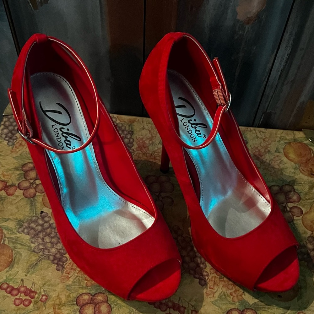 Diba London Red Suade High Heeled Platform Shoes
